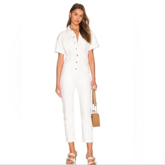 FREE People Marci button through denim jumpsuit in white size XS - Picture 3 of 17
